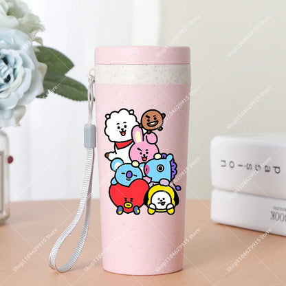 350ml BT21 Portable Water Bottle COOKY TATA RJ Cute Anime Leak-proof Plastic Drinking Cup Milk Coffee Juice Cup Drinkware Gift