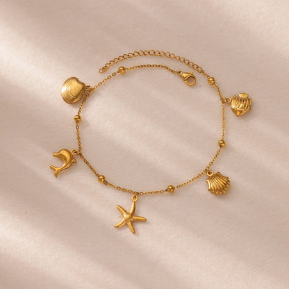 316L Stainless Steel Starfish Shell Charms Anklet For Women Fashion Gold Color Chain Summer Beach Aesthetic Jewelry Accessories
