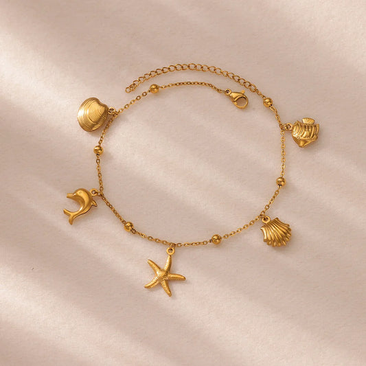 316L Stainless Steel Starfish Shell Charms Anklet For Women Fashion Gold Color Chain Summer Beach Aesthetic Jewelry Accessories by PDG ibma