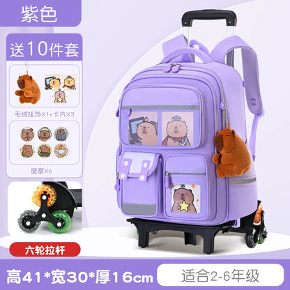 Capybara Rolling School Backpack Children School Bag with Wheels Girls Boys Trolley Schoolbag Rolling Wheeled Backpacks