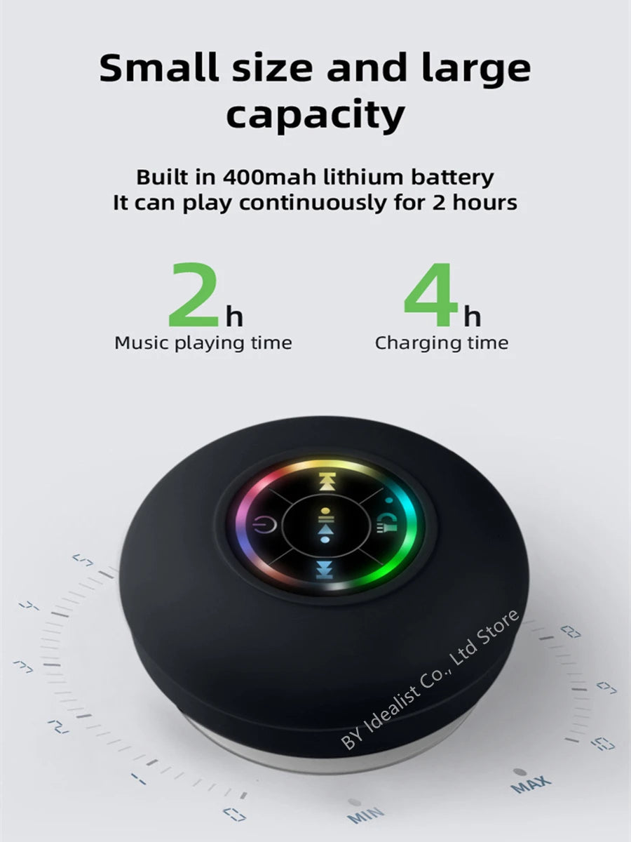 2025 Waterproof Wireless Led Bluetooth Speaker Large Suction Cup Bathroom Mini Portable Speakers Outdoor Sport Stereo Speakers