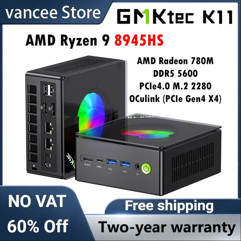 GMKtec K11 Mini PC AMD Ryzen 9 8945HS PC Gaming OCuLink DDR5 5600MHz 16GB/32GB RAM 512GB/1TB SSD Barebone USB4 Dual 2.5G LAN