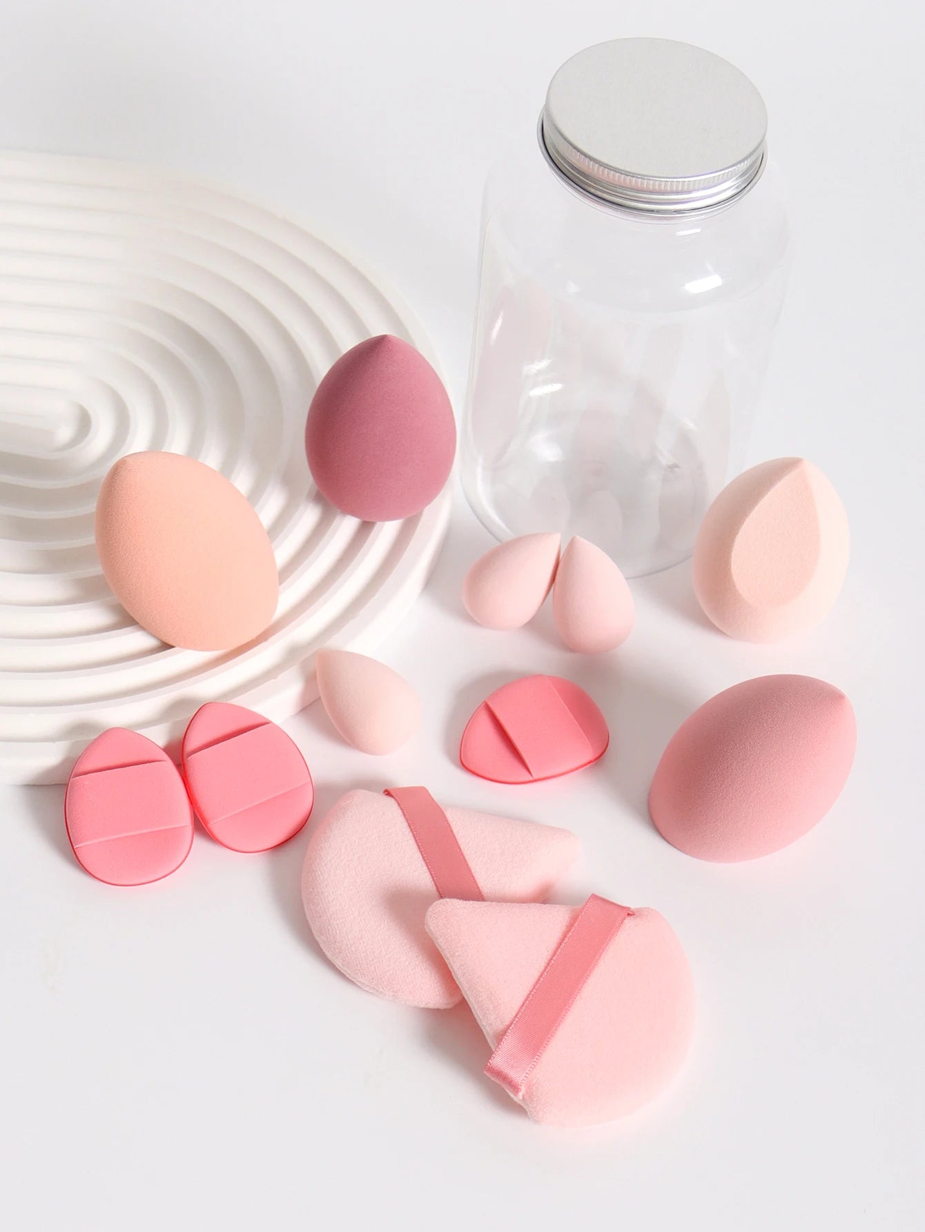 12Pcs Makeup Sponge Set with Storage Jar Latex-Free, Makeup Sponge Finger Puff, Dual-Use Wet & Dry Foundation Cosmetic Puffs