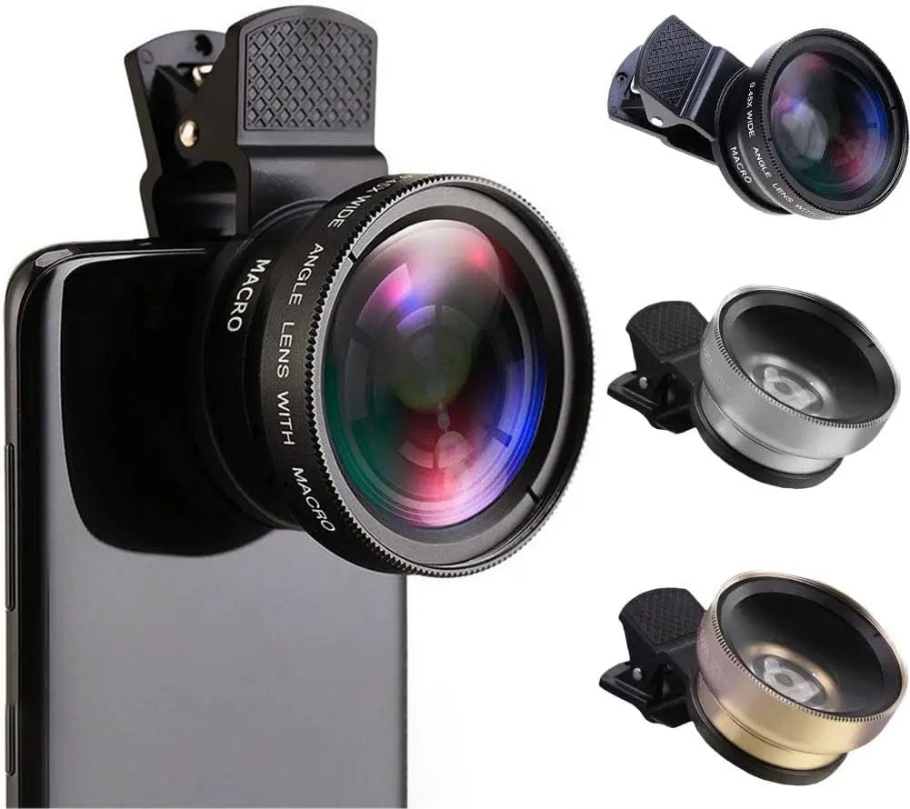 Professional 2 in 1 Lens Universal Clip 37mm Cell Phone Lens 0.45x 49uv Super Wide Angle + Macro HD Lens for All Smartphones