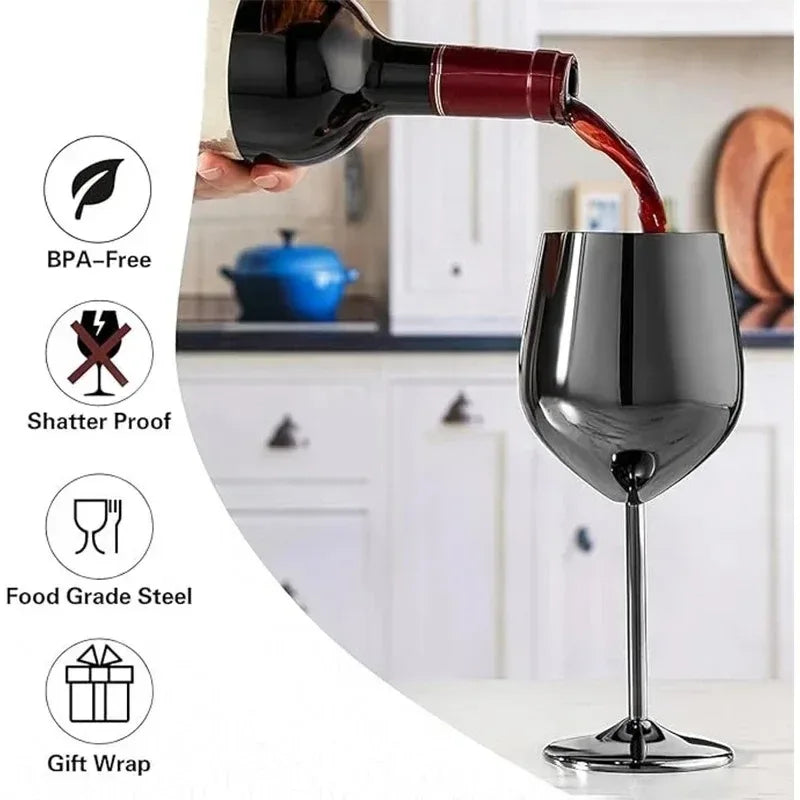 500ml Stainless Steel Wine Glass Goblet 304 Rose Gold Silver Gold Color, Durable Metal Cup for Red Wine Champagne Bar Party