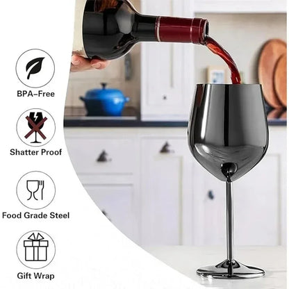 500ml Stainless Steel Wine Glass Goblet 304 Rose Gold Silver Gold Color, Durable Metal Cup for Red Wine Champagne Bar Party