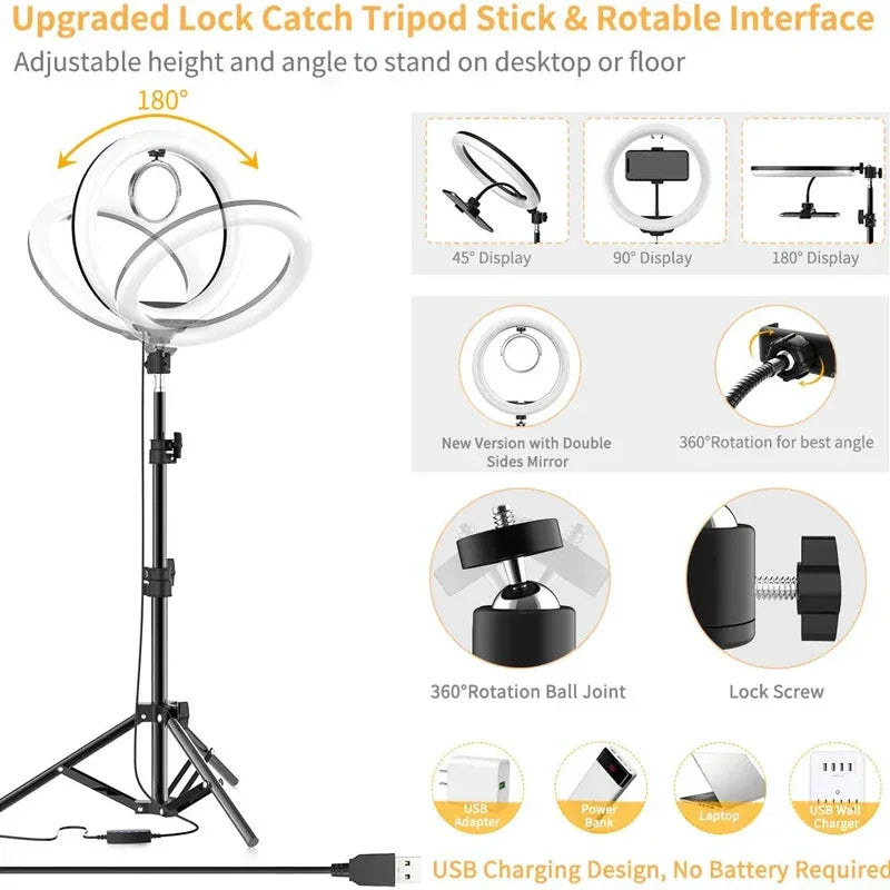 16/26/33cm LED Selfie Ring Light Dimmable LED Lamp Photography Ringlight For Phone Video Live Fill Lamp Photo Studio Ring Light