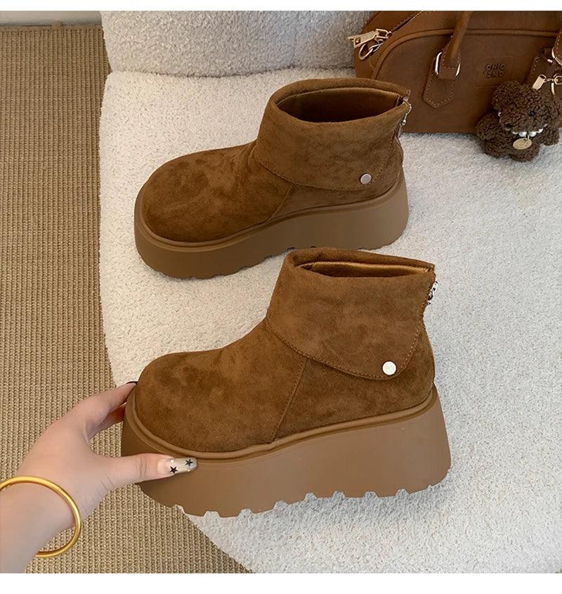 Winter Fashion Platform Heels Women Ankle Boots Keep Warm Height Increase  Short Booties Shoes Zapatos Mujer