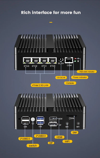 Topton pfSense Firewall Soft Router J6412 J5005 N150 4x i226-V 2.5G LAN NVMe Barebone Fanless Mini PC HDMI2.0 DP AES-NI OPNsense