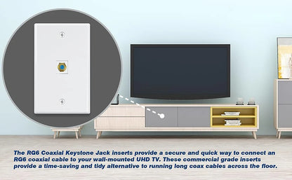 ZoeRax 10-Pack Coaxial Keystone Jack Insert, Gold-Plated RG6 Keystone Jack Insert F-Type Keystone Connectors