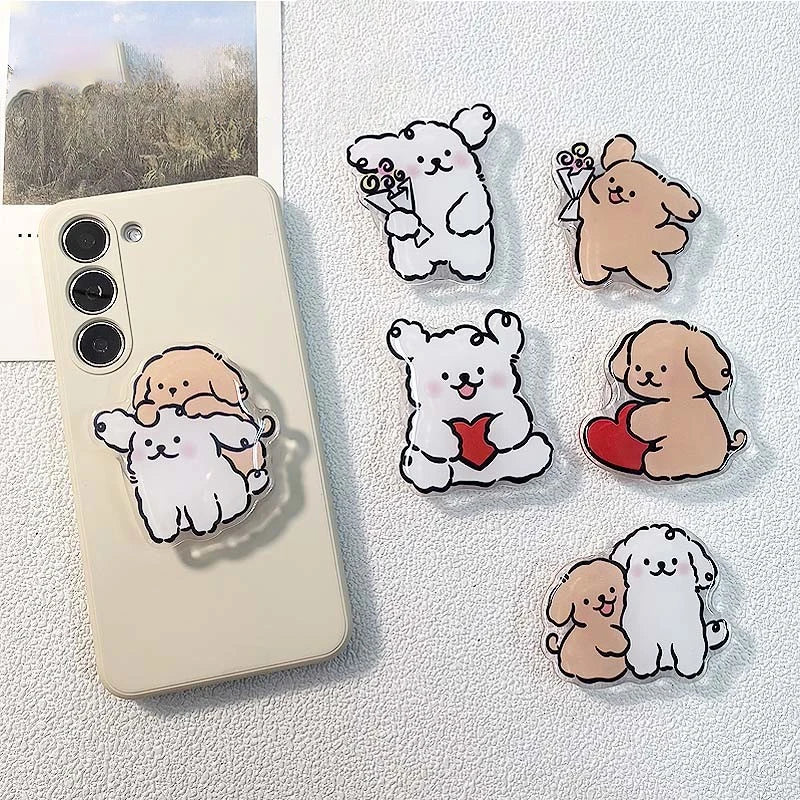 Korean Cute Cartoon Puppy Grip Tok Phone Holder Stand Griptok For iPhone 12 7 Samsung Universal Phone Accessories Finger Bracket