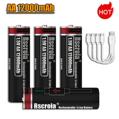 2026 Hot Rechargeable Battery Lithium-ion 1.5V AA1200mAh Rechargeable Battery 1.5V AAA6800mAh Battery with USB-C Cables