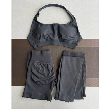 2 Pieces Yoga Gym Set Women Seamless Strappy Yoga Bra High Waist Workout Scrunch Shorts Sports Set Fitness Clothes Sportswear