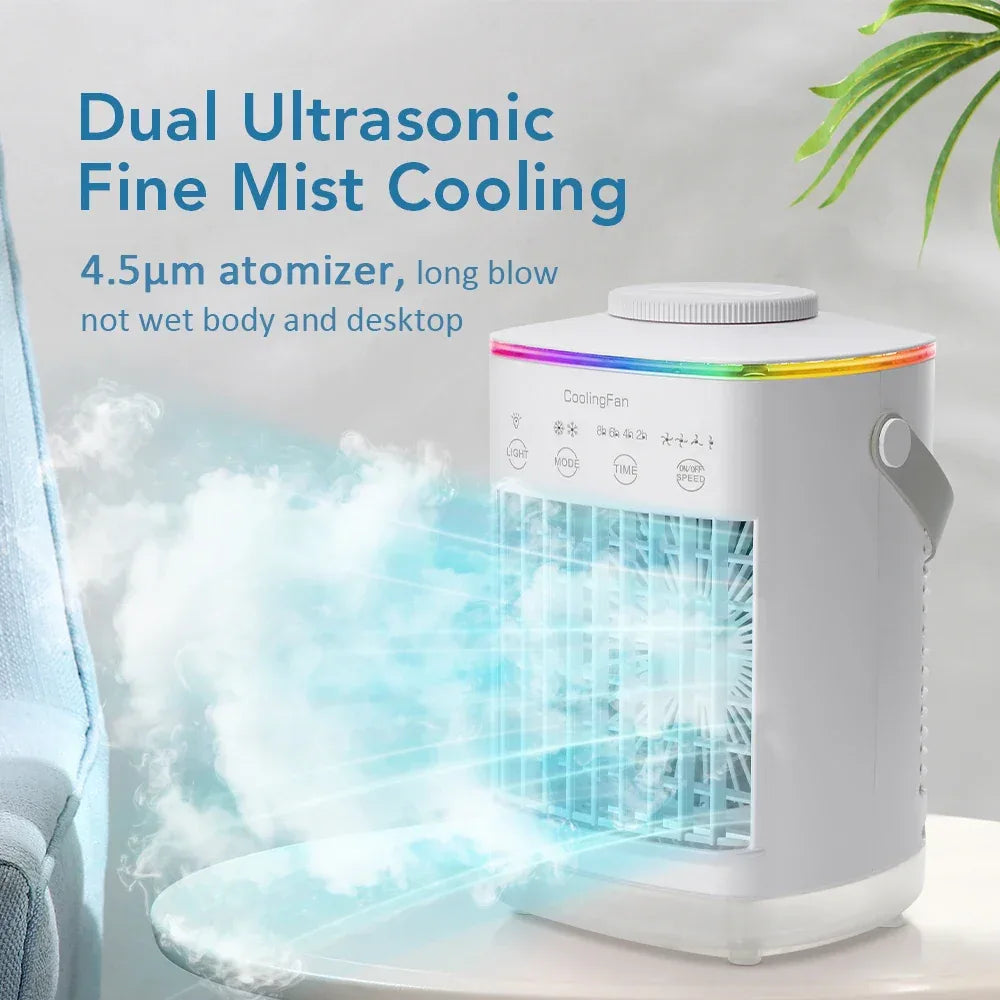 3 In 1 Portable Cooling Fan Desktop Humidifier 4 Gears Air Conditioners With Night Light Water Mist For Home Office Use