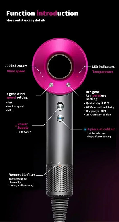 5 in 1 Professional Hair Dryer, with Hot and Cold Air Functionality - Lightweight and Thermostatic Styling Tool for Smooth Hair