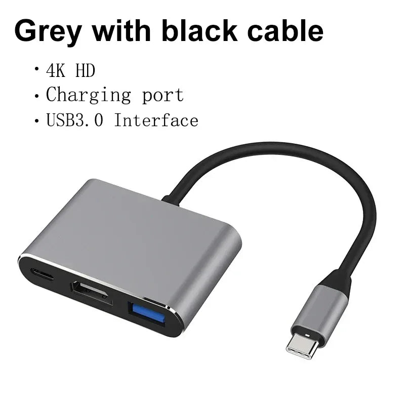 USB Type C HUB Converter 3 IN 1 4K USB C To USB3.0 PD Fast Charging HDMI-compatible Splitter Smart type C Adapter For Macbook