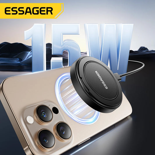 Essager Magnetic Wireless Charger With Holder 15W Fast Charging For iPhone16 15 14 13Pro Max Airpods Mini Wireless Phone Charger