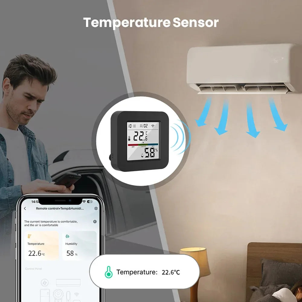 Tuya Smart Universal IR Remote With Temperature Humidity Sensor for Air Conditioner TV AC Works with Alexa Google Home Yandex