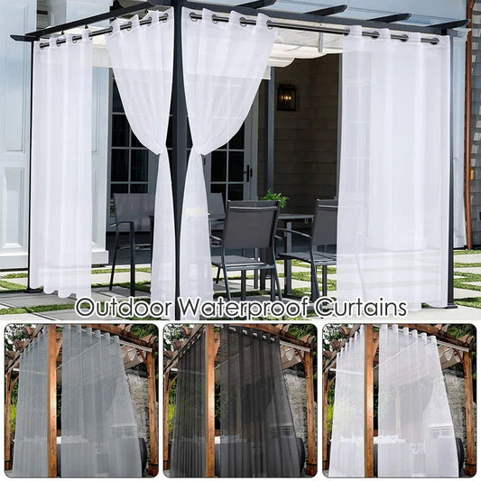 1 Pcs Outdoor Waterproof Sheer Curtain Translucent Bedroom Indoor Blackout Curtain Porch Pergola Patio Pavilion Terrace Curtains by PDG ibma