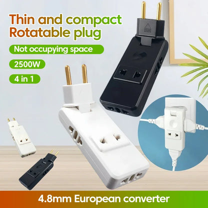 Protable Travel Power Converter Wall Outlet Plug Adaptors 4 in 1 EU 4.8MM Extension Chargers Adapter 180° Rotation Plug Adapter