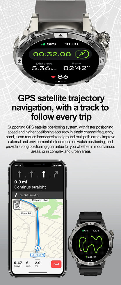 NORTH EDGE NEW GPS Smart Watch 1.43'' HD AMOLED Display Built-in GPS Altitude Barometer Compass Bluetooth Phone Call Smartwatch