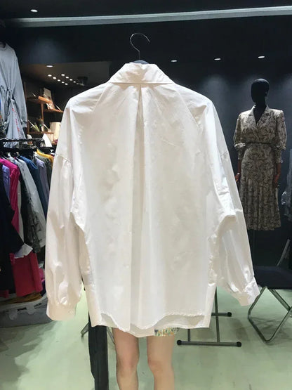 2025 Autumn Long Sleeve Women Shirt Fashion Spring Lanter Sleeve Blouses Office Lady Elegant Tops Casual Loose Clothing