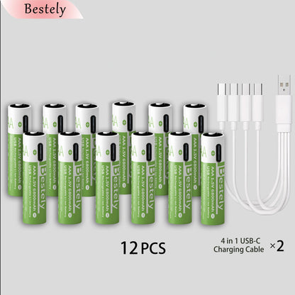2026 Hot Rechargeable Battery Lithium-ion 1.5V AA1200mAh Rechargeable Battery 1.5V AAA6800mAh Battery with USB-C Cables