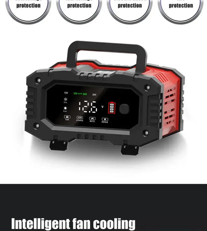 Portable 20A/10A Car Battery Charger 12V 24V Automatic Motorcycle Truck AGM LiFePO4 Lead Acid Start Stop Battery with Repair