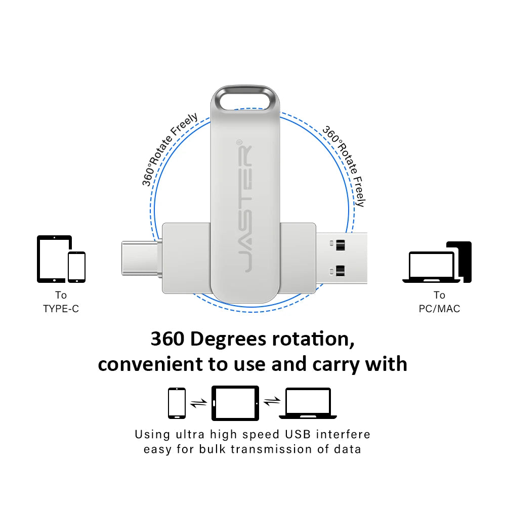 High speed TYPE C USB 3.2 Pen drive 256GB OTG 2 IN 1 Metal USB flash drive 128GB Pendrive 64GB USB flash drives Memory Disk