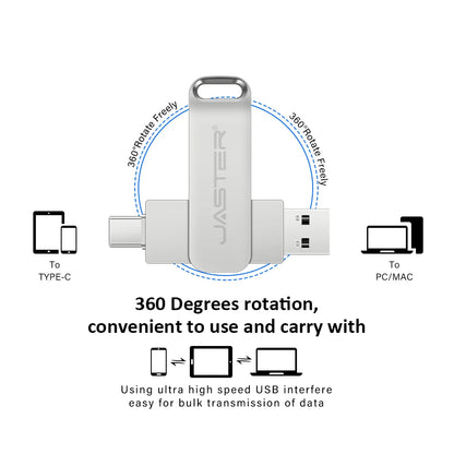 High speed TYPE C USB 3.2 Pen drive 256GB OTG 2 IN 1 Metal USB flash drive 128GB Pendrive 64GB USB flash drives Memory Disk