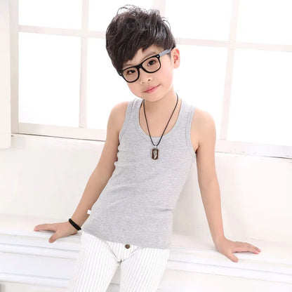 Boys Round Neck Sleeveless Stretch Undershirt Girls Seamless Cotton Wide Strap Racerback Tank Children Kids Vests 2T-14 Years