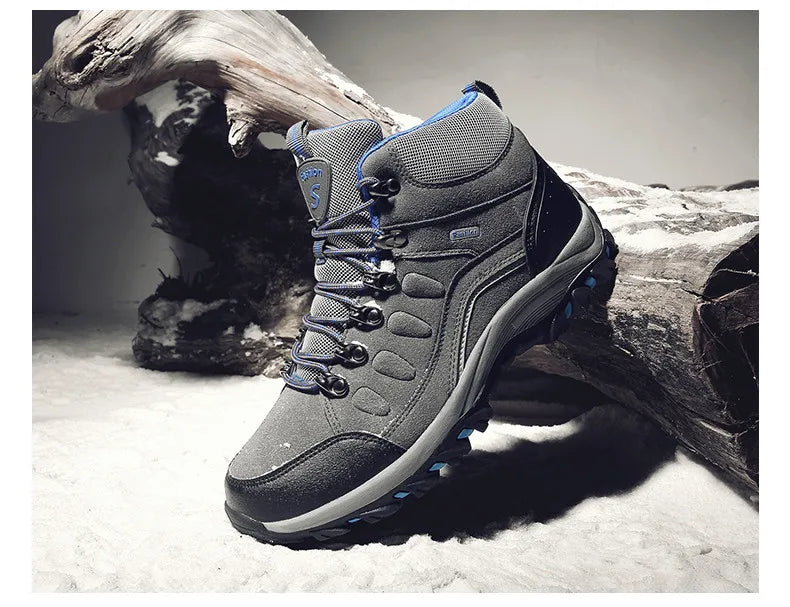 New Men's Winter Boots Warm Plush Snow Boots Outdoor Non-Slip Couple Hiking Boots High-Top Waterproof Sneakers Men's Ankle Boots