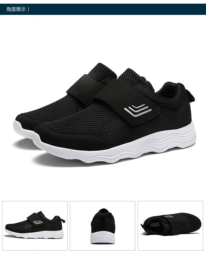 Men's Lightweight Sneakers With Hook And Loop Fastener, Casual Breathable Mesh Comfy Trendy Anti-skid Shoes For Walking