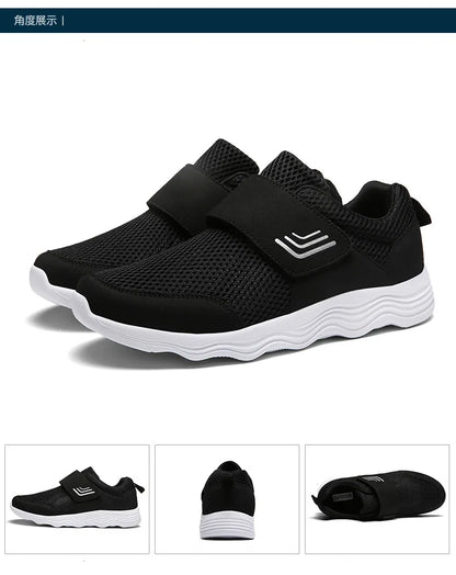 Men's Lightweight Sneakers With Hook And Loop Fastener, Casual Breathable Mesh Comfy Trendy Anti-skid Shoes For Walking