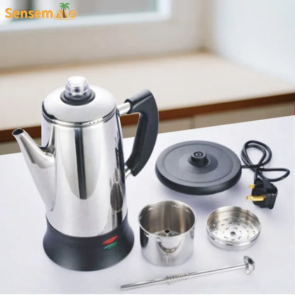 1.8L Electric Coffee Percolator 12 Cup Stainless Steel Coffee Pot with Keep Warm Function Reusable Filter Basket Coffee Maker