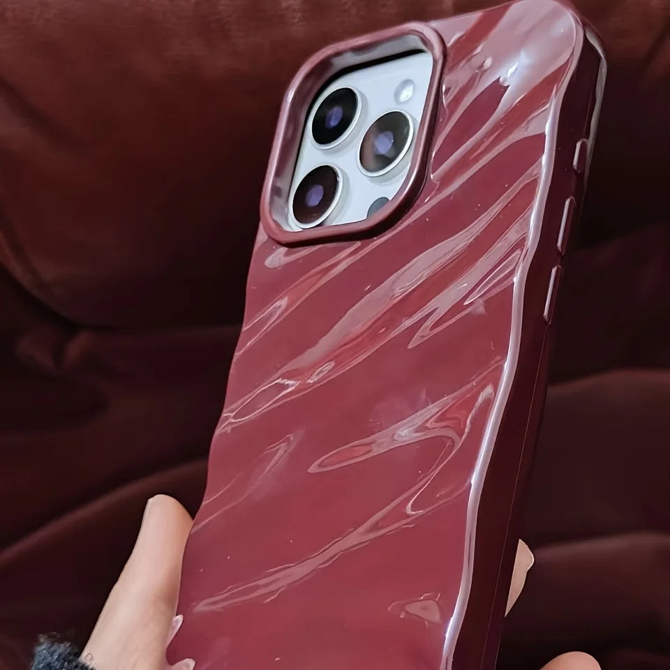 for iPhone 16 15 14 Plus 13 12 11promax three-dimensional pleated wave wine burgundy high-end fashion Back Soft Cover