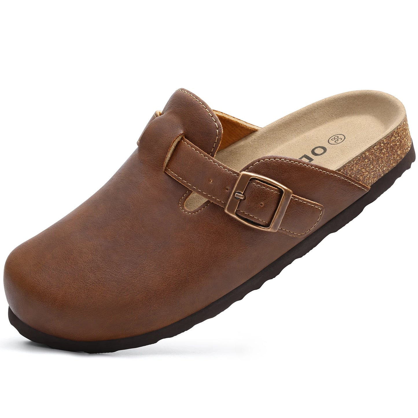 Kidmi New Men Sandals Vegan Leather Cork Insole Potato Shoes Unisex Adjustable Buckle Slip-On Clogs with Arch Support