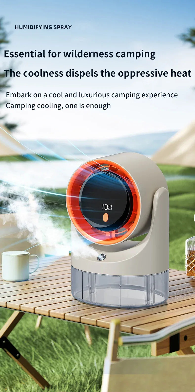 TINSOL New Compact Mini Electric Fan with Single-Hole Mist Air Conditioner Ice-Cool Humidifying Circulating Fan 360° Adjustable