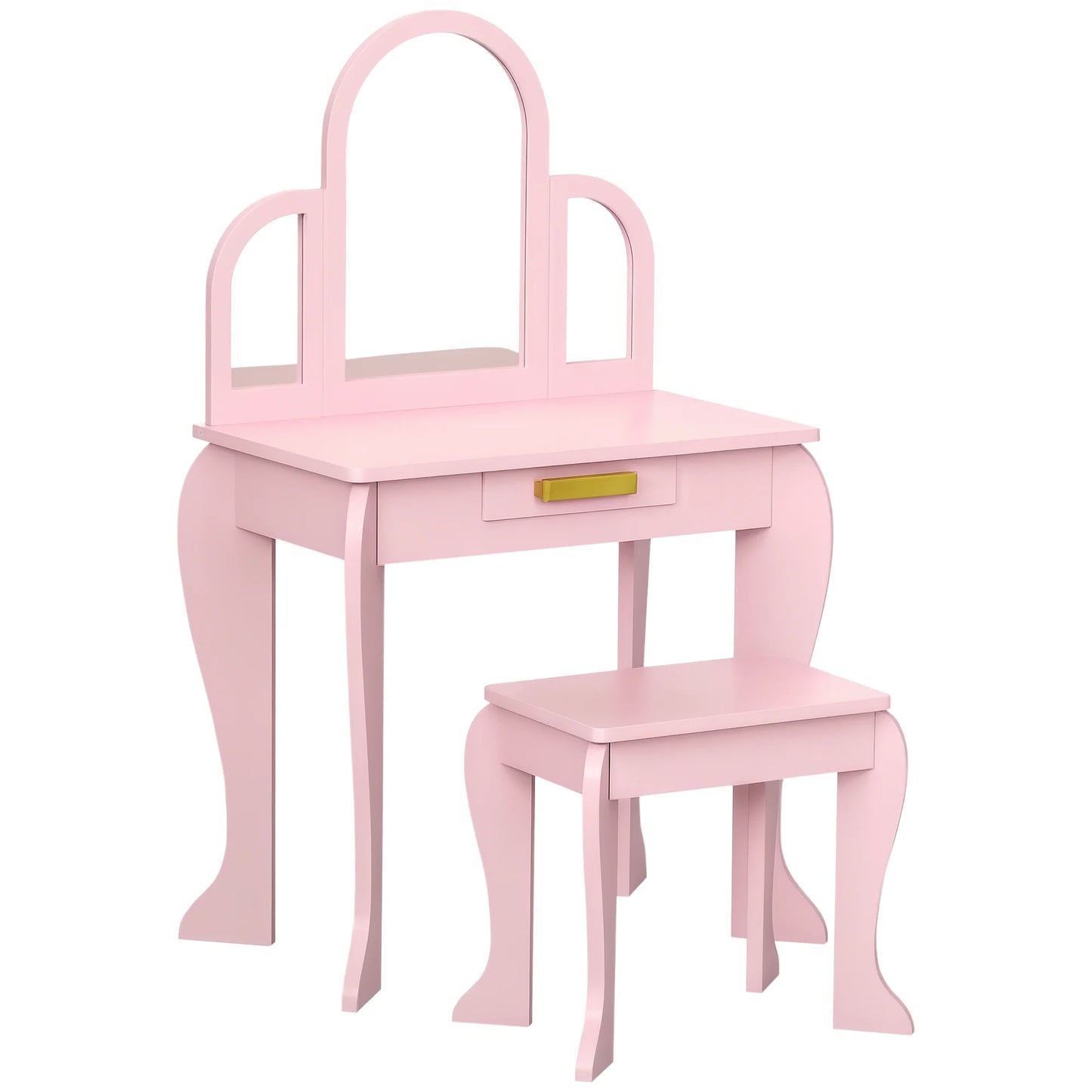 Homcom Children's Dressing Table with Mirror and Stool Children's Dressing Table Makeup Table for Girls from 3 to 6 Years with Drawer Pink