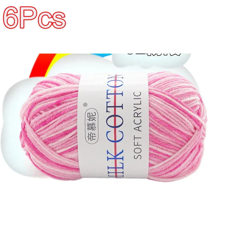 6Pcs Dyed Milk Sweet Soft Cotton Crochet Wool Yarn Thick Yarn Fiber Hand Knitting Wool Crochet Yarn Threads for DIY Sweater