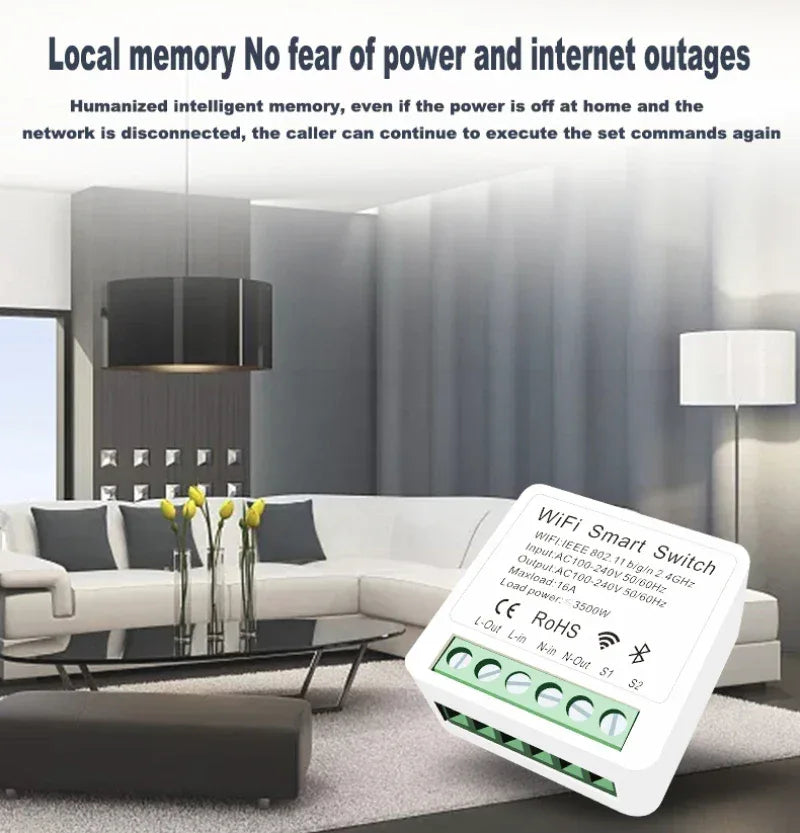 Aubess eWeLink Wifi 16A MINI Smart Switch Support 2-way Control Timer Switch Smart Home Automation Work With Alexa Google Home
