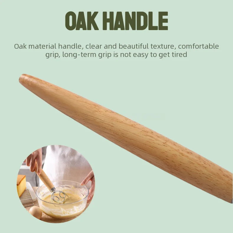 304 Stainless Steel Dough Whisk with Smooth Wooden Handle Sourdough & Bread Mixing 13 Inch Danish Dough Whisk Bread Tools