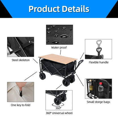 Heavy Duty Outdoor Folding Wagon Cart Large Capacity Collapsible Utility Wagon Trolley Portable Garden Beach Camping Equipment