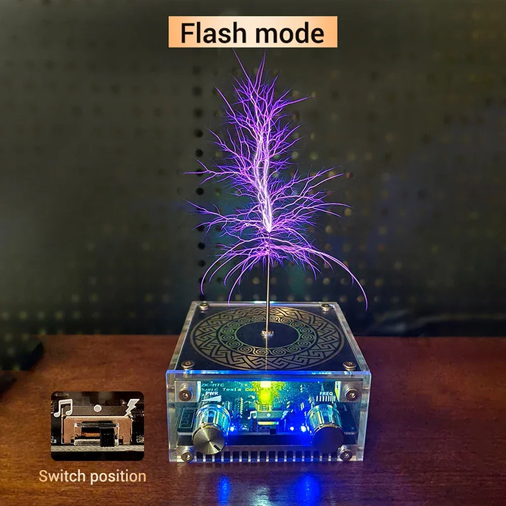 Mini Tesla Coil with Bluetooth Music Sync Adjustable Arc Length Touchable Safe Low-Voltage Design RGB Light Show