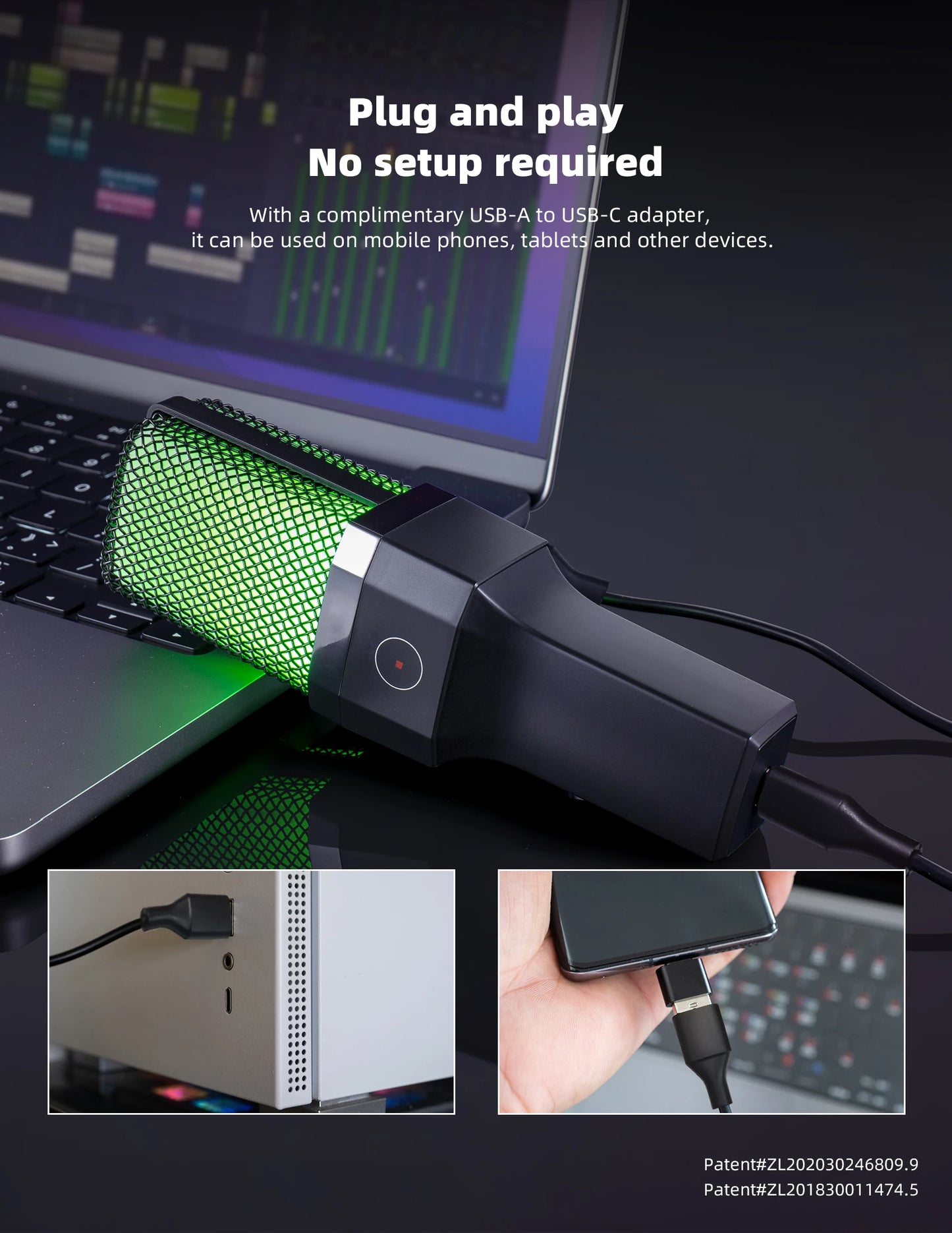 Professional Microphone Condenser Gaming Mic PC Laptop Computer USB Wired Streaming Studio Podcast Mike Kit Gamer RGB PC Karaoke