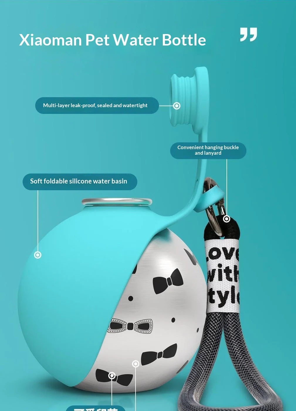 Lovewithstyle Dog Portable Water Bottle 304 Stainless Steel Ball Shaped Refillable Foldable Hook Outdoor Walking Hiking For Pet
