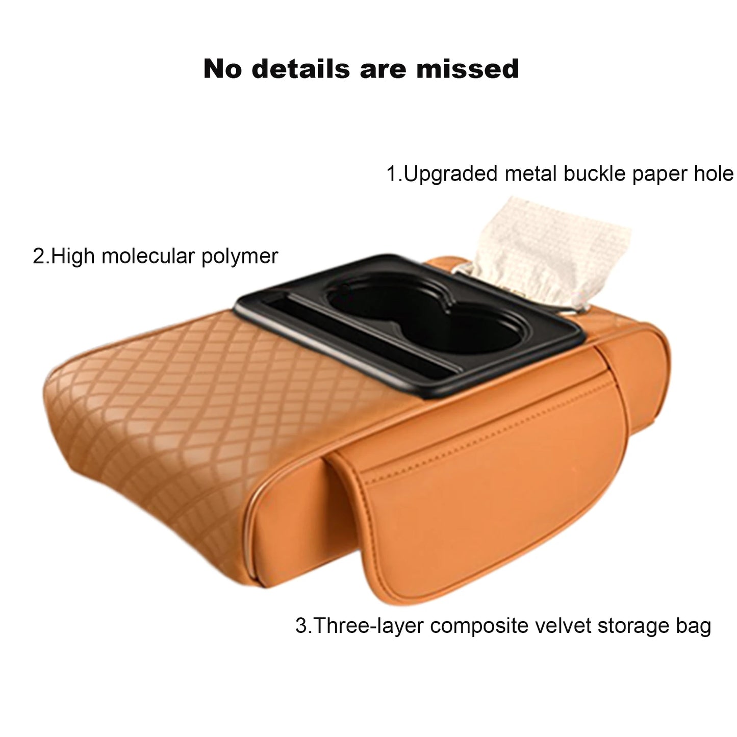 Car Armrest Box Heightening Cushion With Cup Holder Tissue Box Side Storage Pocket For Auto Interior Arm Rest Cover Height Pad