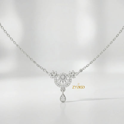ZYORIO Women's Rose Gold Diamond Pendant Necklace Floral Design Pave Setting Round Brilliant Cut Teardrop Drop Romantic Wedding