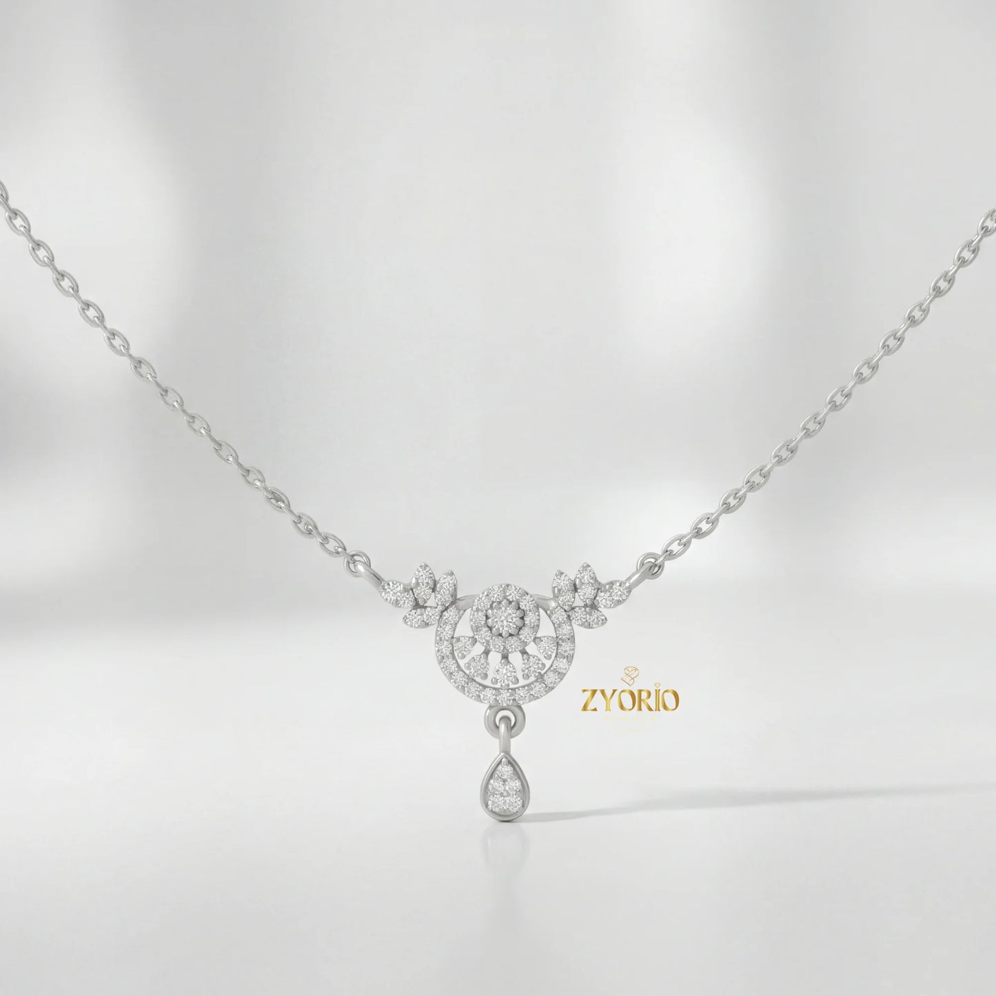 ZYORIO Women's Rose Gold Diamond Pendant Necklace Floral Design Pave Setting Round Brilliant Cut Teardrop Drop Romantic Wedding
