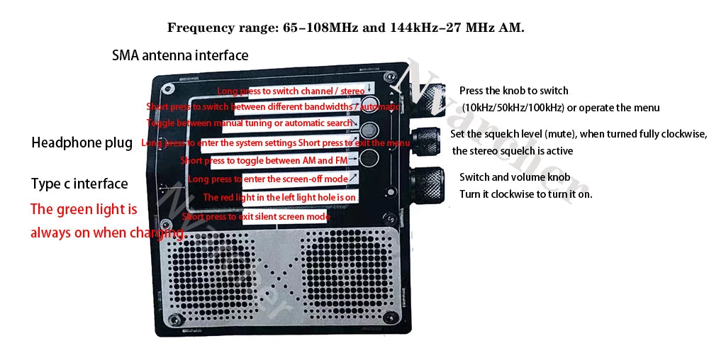 Nvarcher 3.2 inch TEF6686 Full Band Radio Dual speaker Stereo Medium wave short  FM  with 5000MAH lithium battery